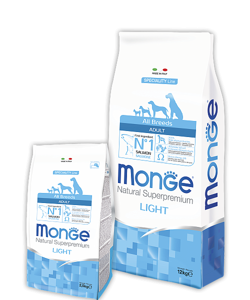 Monge Dog Speciality Light низкокалорийный корм для собак всех пород с лососем