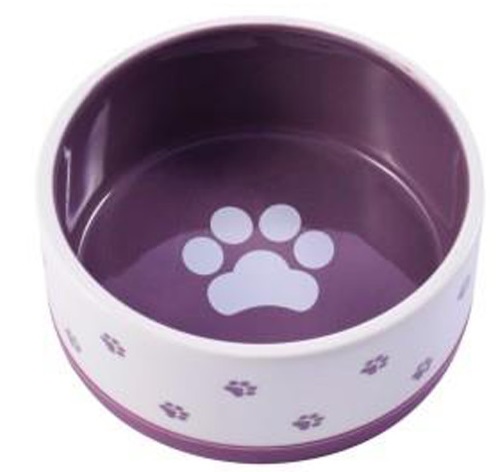 Миска MR.Kranch для собак керамическая нескользящая, 360 мл,белая с фиолетовым