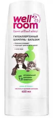 Wellroom. Шампунь-бальзам гипоаллергенный для кошек,котят,собак,щенков