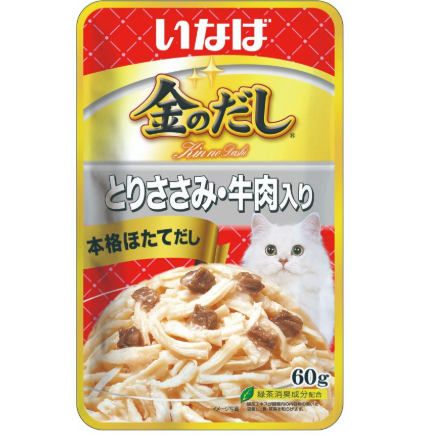 INABA. Kinnodashi Пауч для кошек. Куриное филе с говядиной 60г