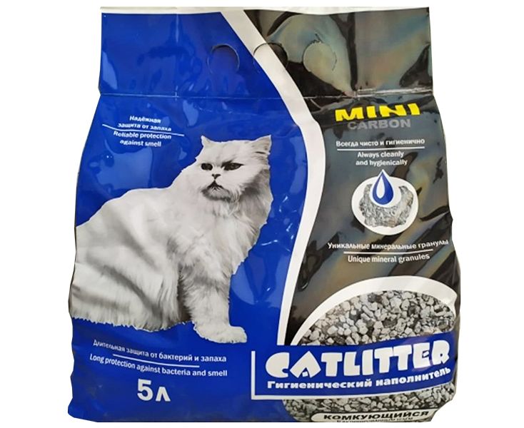 CATLITTER carbon MINI, 5л комкующийся с активированным углем (0,7-1,6 мм)