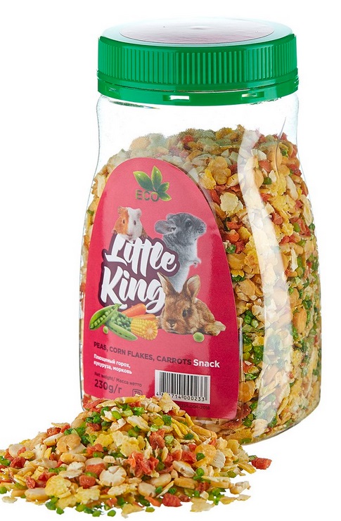 Little King лакомство для грызунов (плющеный горох, кукуруза, морковь), банка 230г