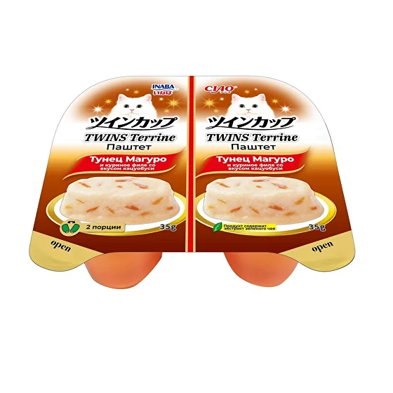 INABA. Ciao TWINS Terrine Паштет для кошек тунец Магуро и куриное филе со вкусом кацуобуси