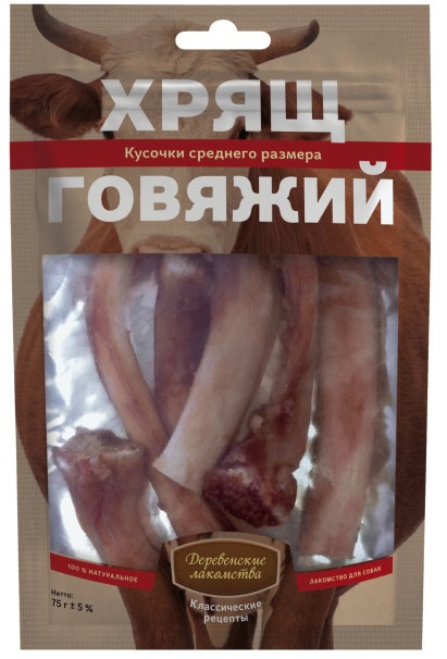 Деревенские лакомства КР хрящ говяжий, средний размер, 75 г