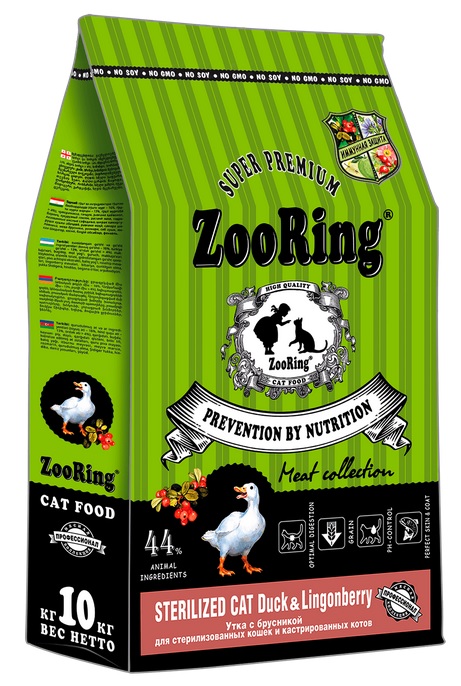 ZooRing. Sterilized Cat Duck&Lingonberry.Для стерилизованных кошек. Утка с брусникой