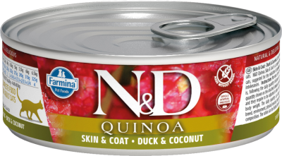 Farmina N&D GF Quinoa Skin & Coat, консервы для кошек, утка, киноа и кокос, 80 г