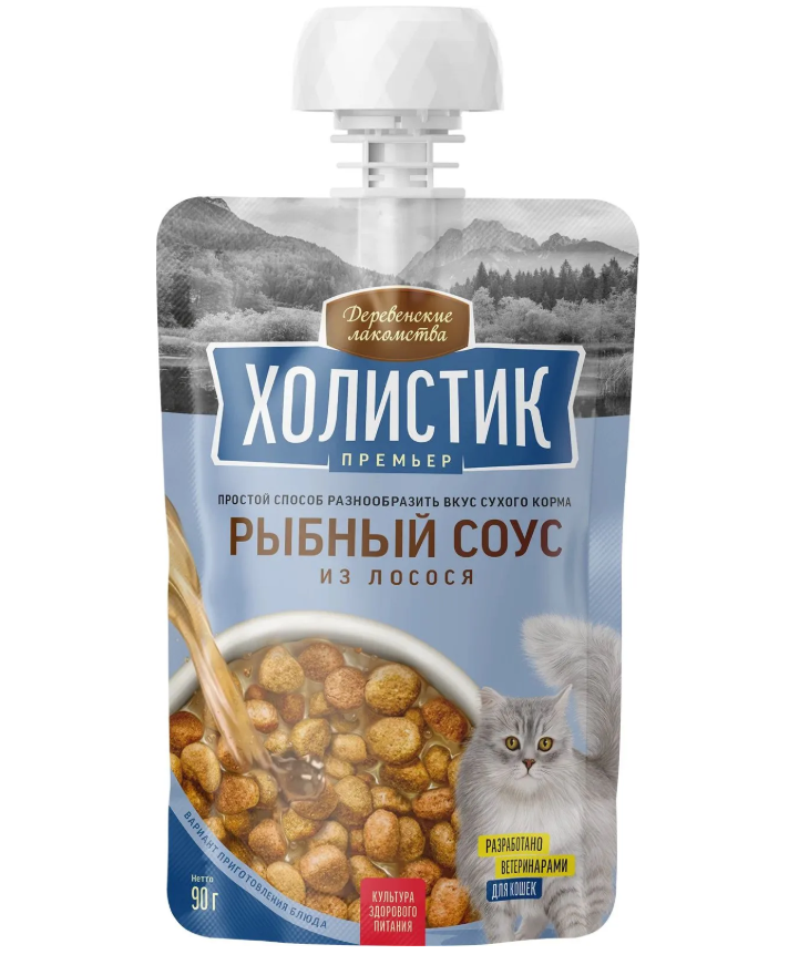Деревенские лакомства. Для кошек. Рыбный соус из лосося, 90г
