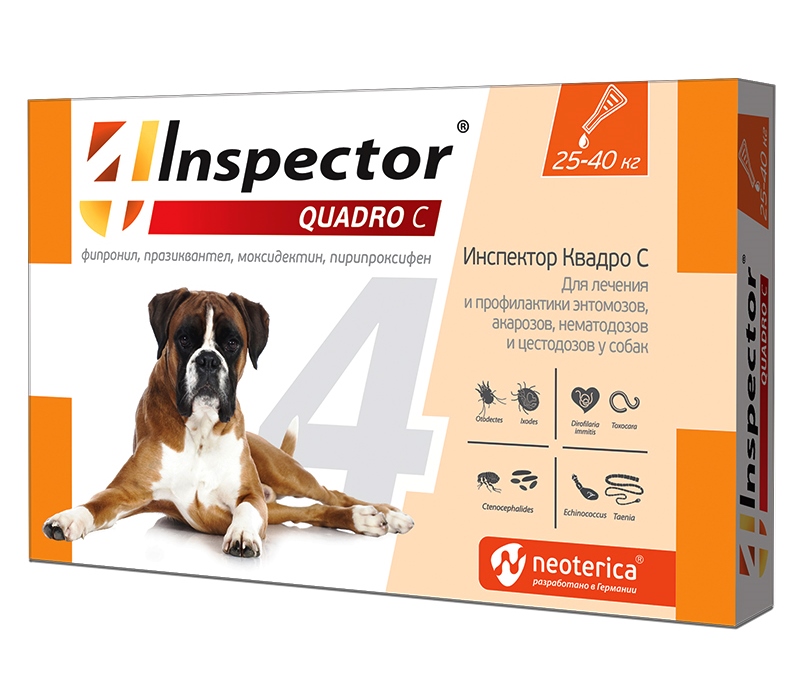 Inspector Quadro Капли от внешних и внутренних паразитов для собак, (от 25 до 40 кг)