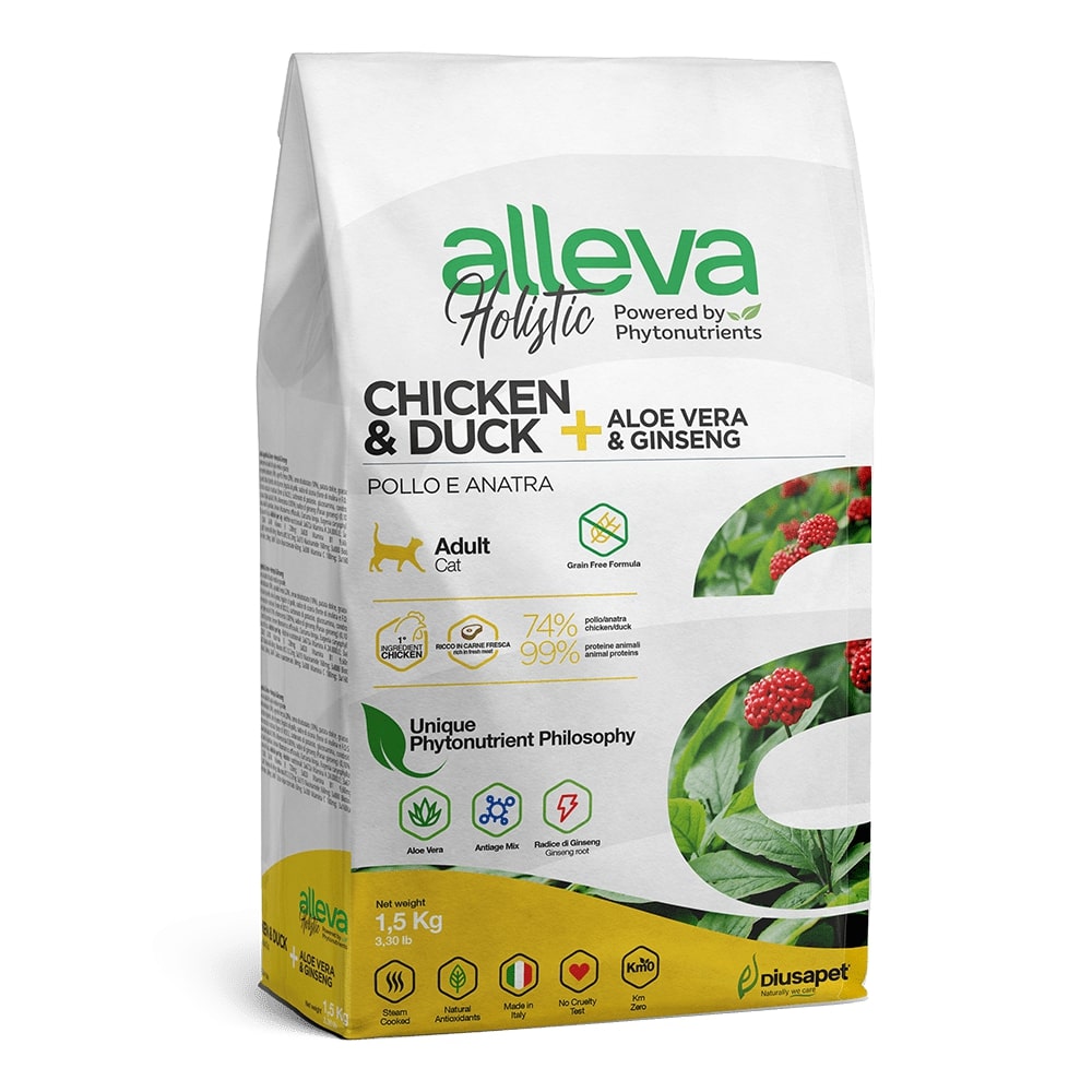 Аллева Холистик для кошек с курицей и уткой, алое вера и женьшенем