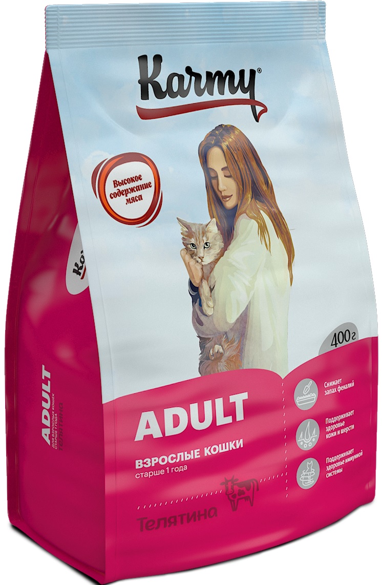 Karmy. Сухой корм для кошек. Эдалт Телятина