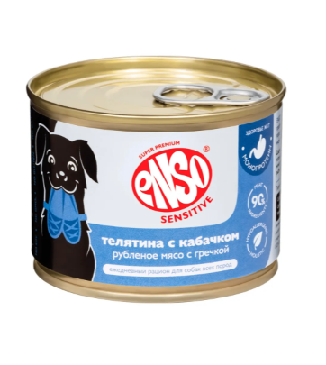 Enso Monoprotein. Влажный корм для взрослых собак чувствительное пищев, телятина с кабачком, 190г