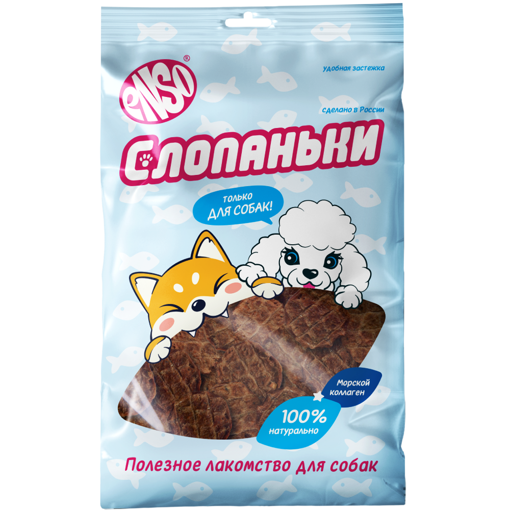 Enso Слопаньки.Лакомство для собак чипсы из лосося с яблоком,размер M,40г