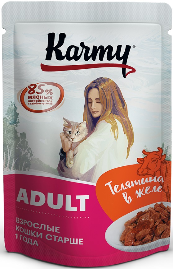 Karmy. Консервированный корм для кошек. Эдалт Телятина в желе