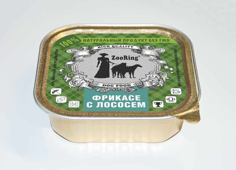 ZooRing. Консервы для собак паштет Фрикасе с Лососем,