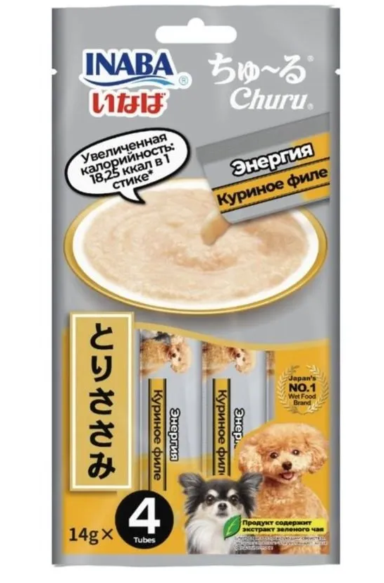 INABA. Ciao Churu функциональное пюре для собак Энергия лакомство Курица 4*14гр