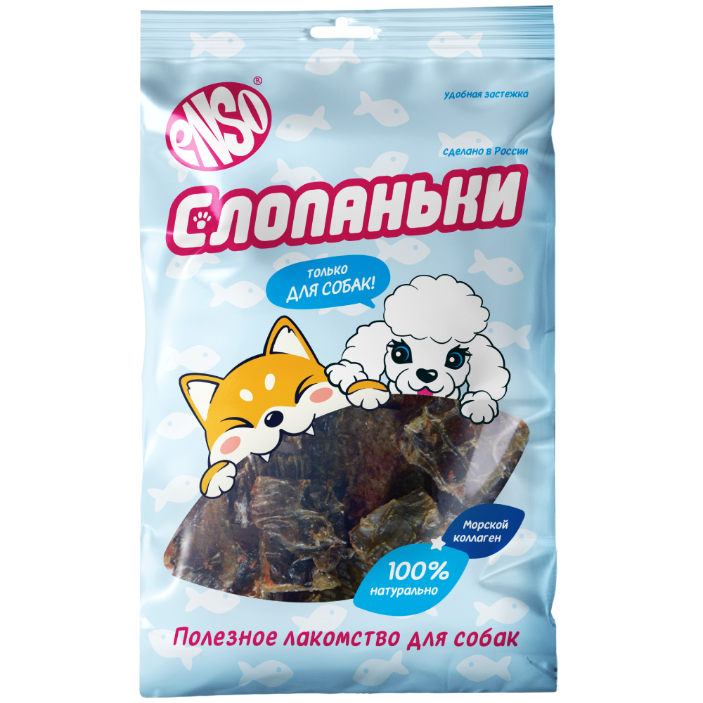 Enso Слопаньки.Лакомство для собак хрустящие кубики из кожи лосося,размер M,40г