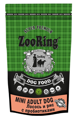 ZooRing. Mini Adult Dog. Для собак мини пород. С лососем и рисом. С пробиотиками