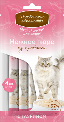 Деревенские лакомства для кошек. Нежное пюре из креветок, 4*10 г