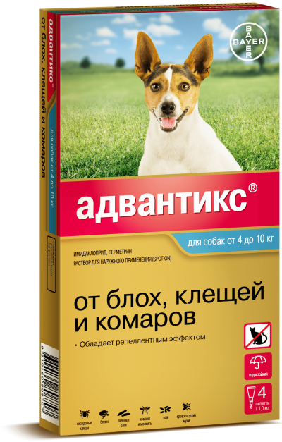 Адвантикс капли против блох для собак от 4 до 10 кг, 1 мл. 1 ПИПЕТКА