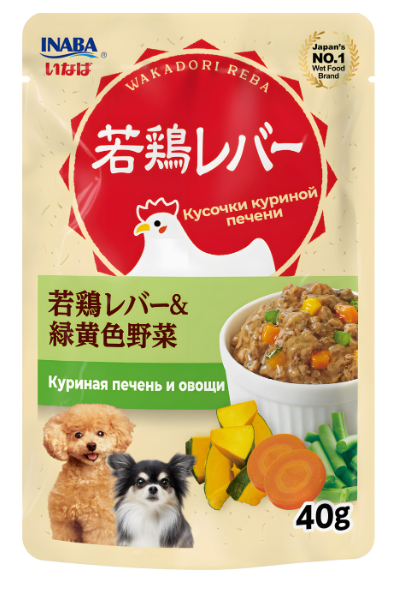 INABA. Wakadori reba Пауч для собак. Куриная печень и овощи, 40г