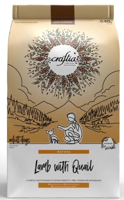 Сухой корм CRAFTIA NATURA для взрослых собак миниатюрных и мелких пород из ягненка с перепелкой