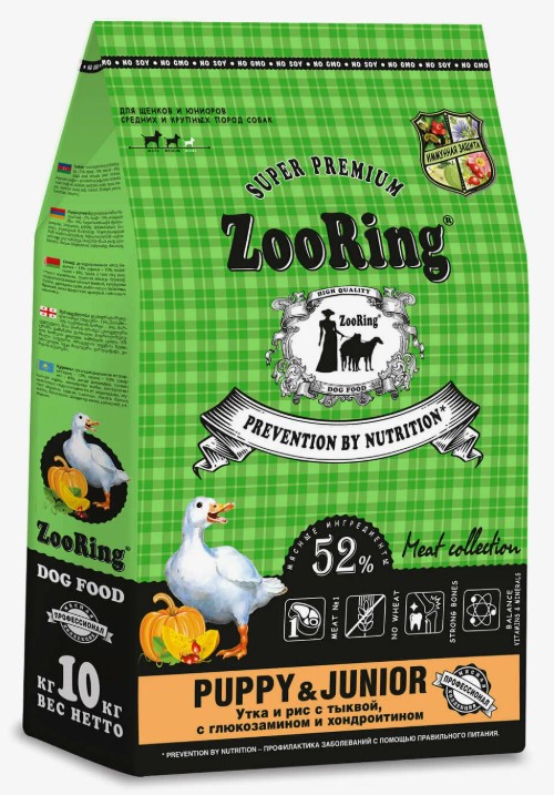 ZooRing. Puppy&Junior. Для ЩЕНКОВ средних пород. С уткой и рисом с тыквой.