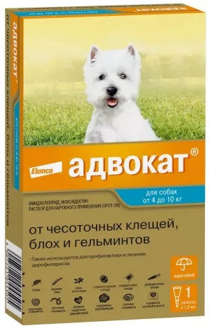 Адвокат антипаразитарный препарат д/собак 4-10 кг (1 мл).