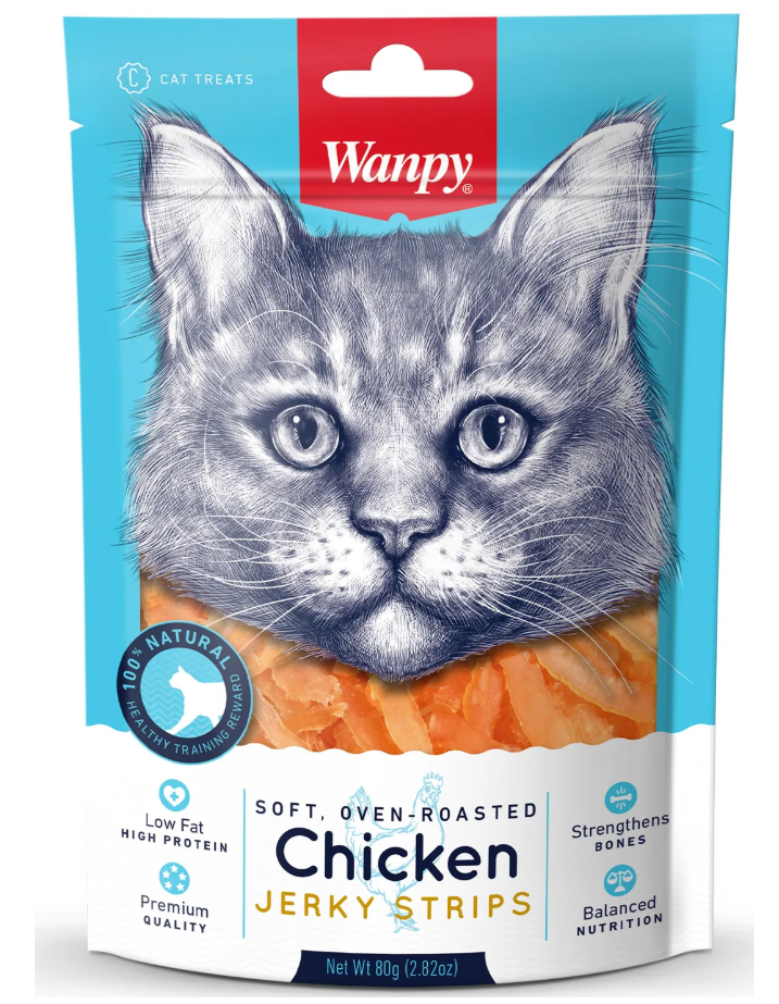 Wanpy Cat Лакомство для кошек мягкая вяленая соломка из курицы 80 г