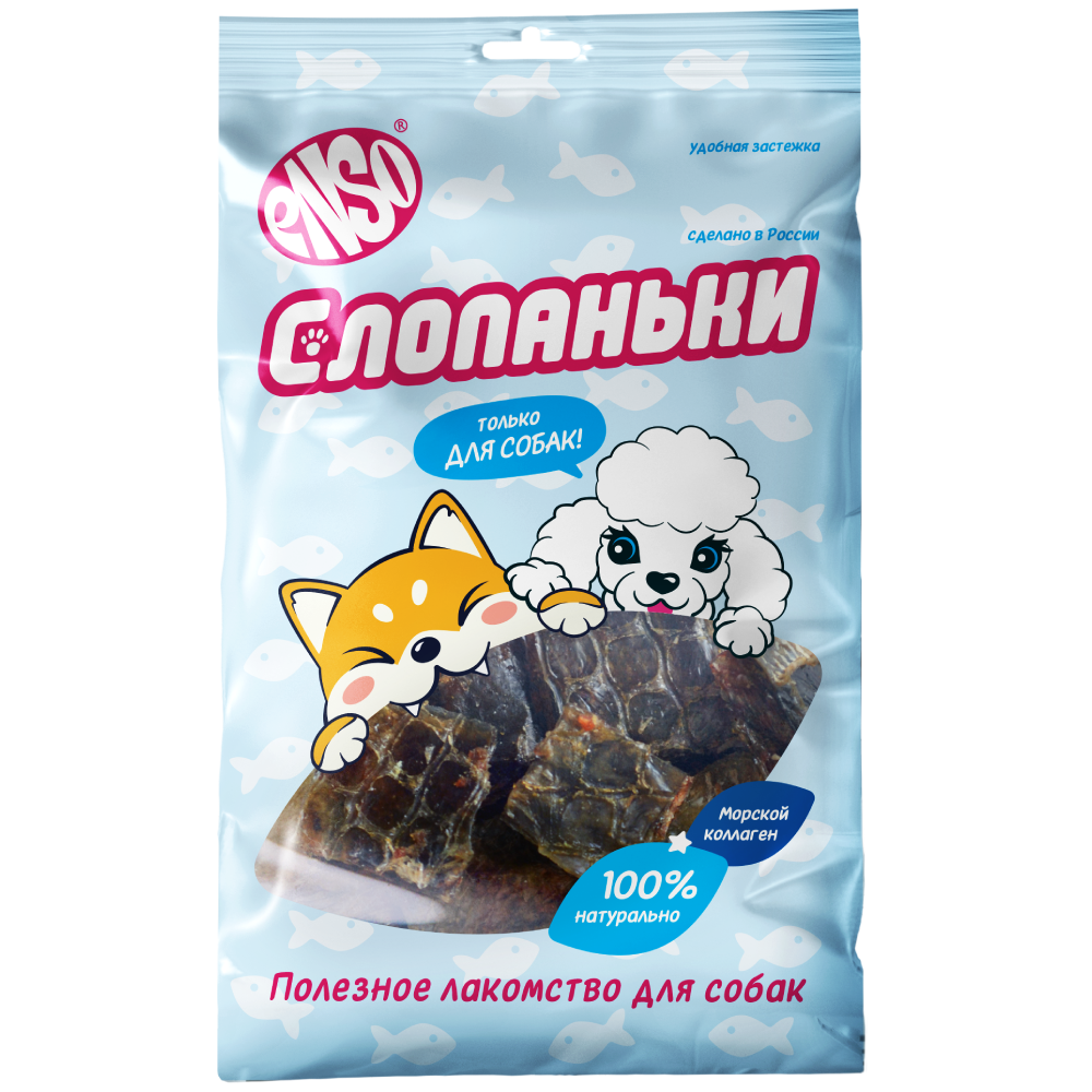 Enso Слопаньки.Лакомство для собак хрустящие кубики из кожи лосося,размер L,40г