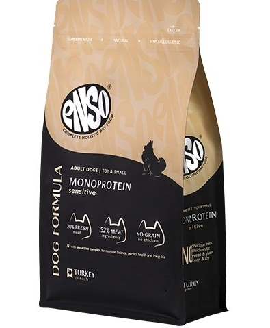 Enso Monoprotein. Сухой корм для взрослых собак мини пород Индейка шпинат