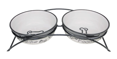 Подставка с керамическими мисками для собак 