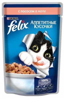 FELIX  85 гр для кошек Лосось аппетитные кусочки в желе (пауч)