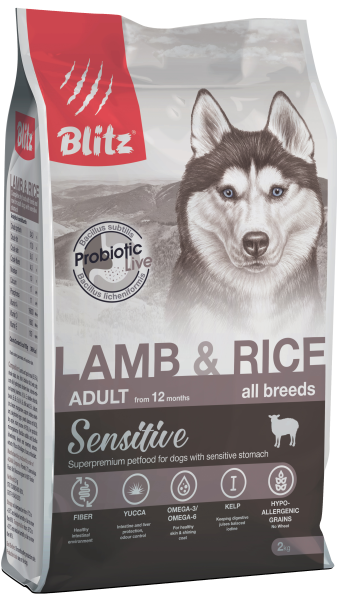 BLITZ Sensitive. Корм для взрослых собак всех пород с ягненком и рисом