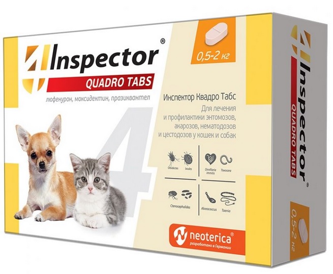 Inspector Quadro Tabs таблетки от вн. и внутр. паразит для кошек и собак 0,5-2кг
