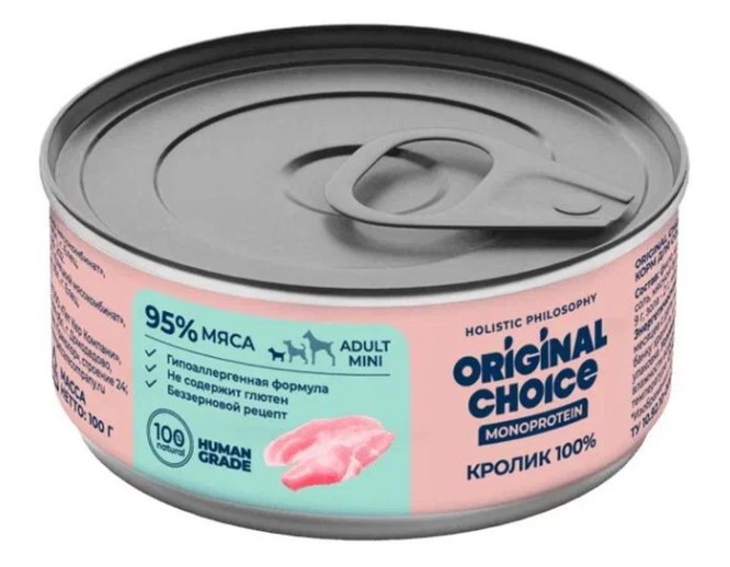 Original Choice Monoprotein. Консервы для собак мини пород Кролик