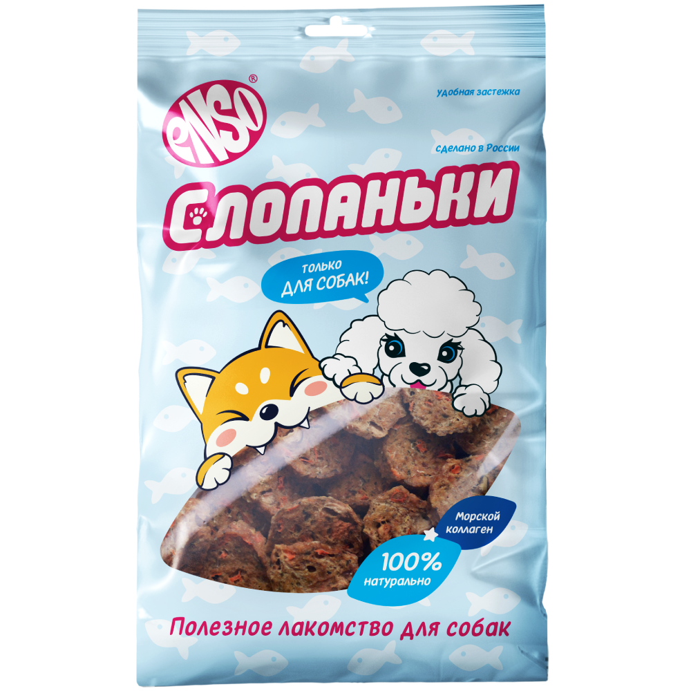 Enso Слопаньки.Лакомство для собак чипсы из лосося с морковью,размер L,40г