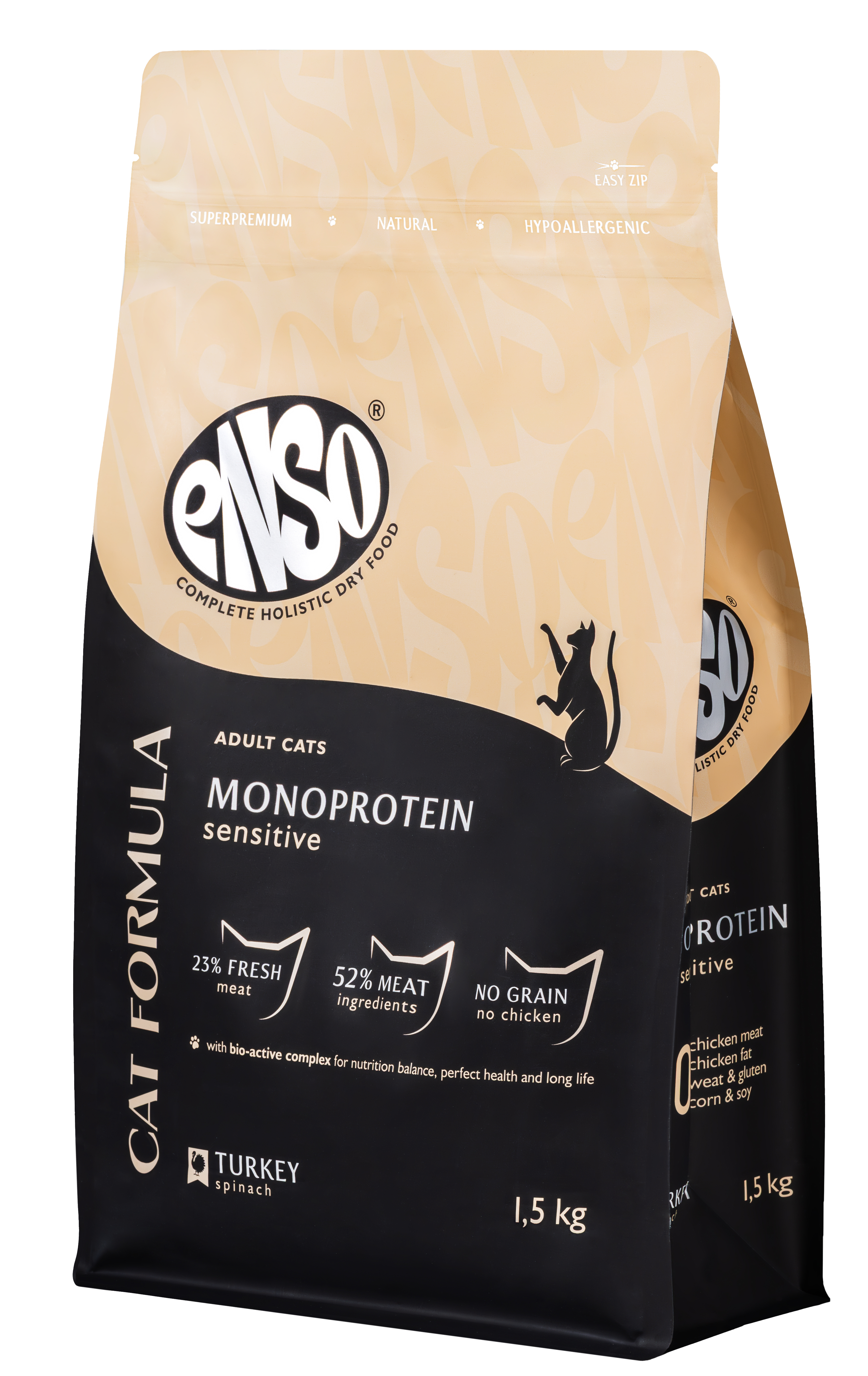 Enso Monoprotein.Сухой корм для кошек с чувствительным пищеварением Индейка со шпинатом