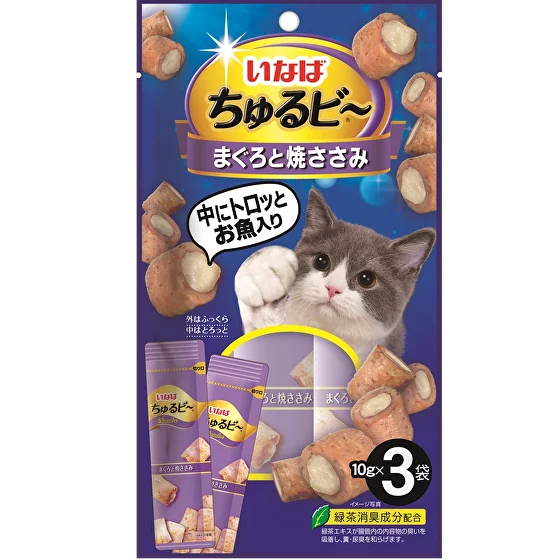 INABA. Лакомство для кошек Трубочки Тунец Магуро и Куриное филе запечён. 3 шт