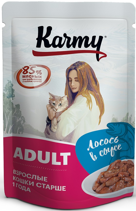 Karmy. Консервированный корм для кошек. Эдалт Лосось в соусе