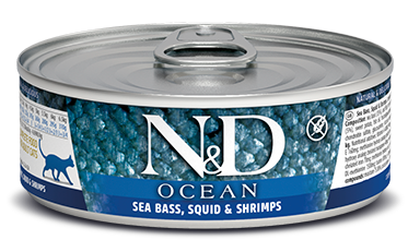 Farmina N&D OCEAN, консервы для кошек, сибас с кальмаром и креветками, 80 г