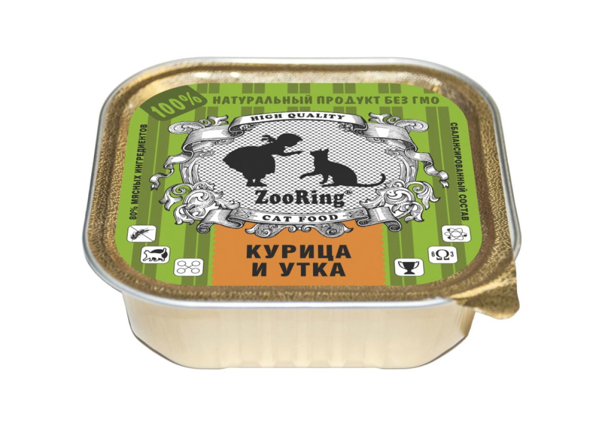 ZooRing. Консервы для кошек паштет Курица и Утка,