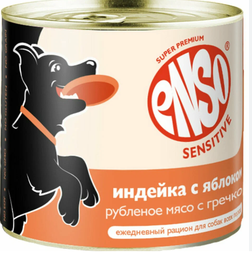 Enso Monoprotein. Влажный корм для взрослых собак чувствительное пищев, индейка с яблоком, 190г
