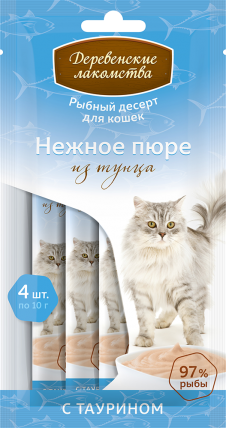 Деревенские лакомства для кошек. Нежное пюре из тунца, 4*10 г