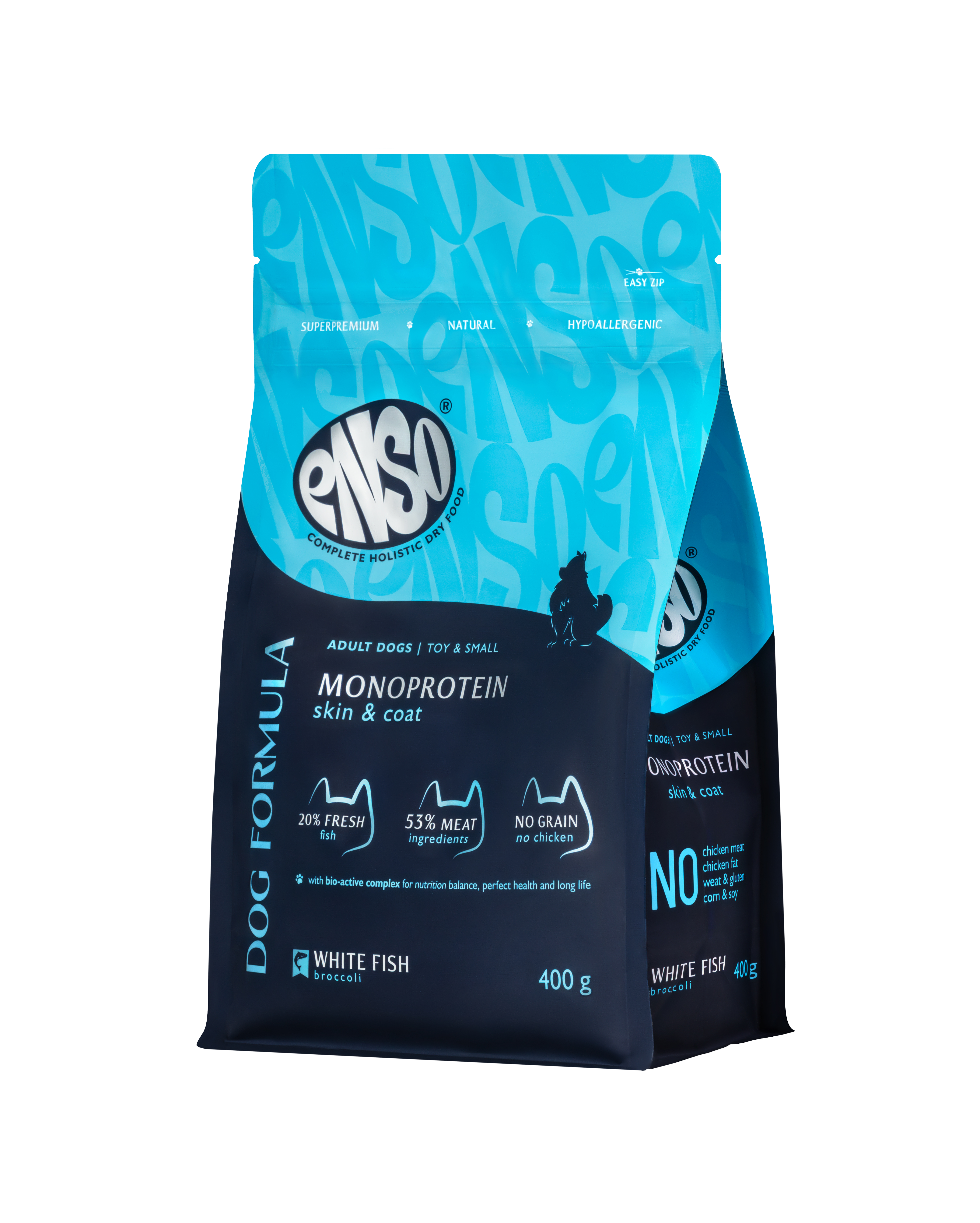 Enso Monoprotein. Сухой корм для взрослых собак мини пород Белая рыба с брокколи
