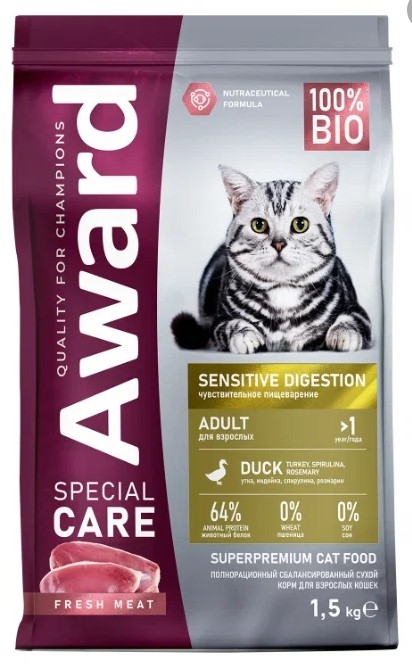 AWARD SPECIAL CARE Sensitive Digestion для  кошек с чувств. пищ со свежим  мясом утки