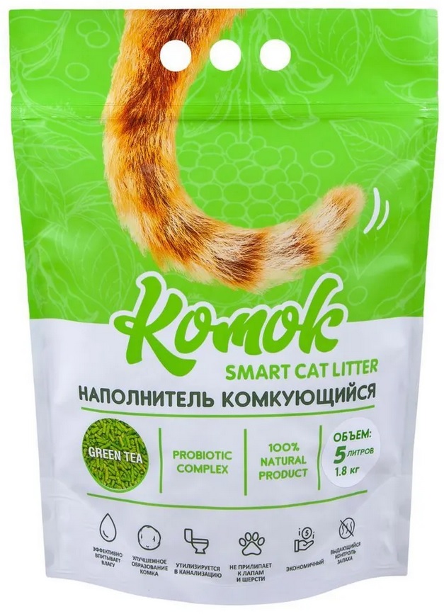 Наполнитель КОМОК Smart Cat Litter комкующийся, GREEN TEA