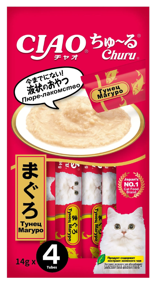 INABA. Ciao Churu Лакомство для кошек. Пюре тунец магуро, 4х14гр