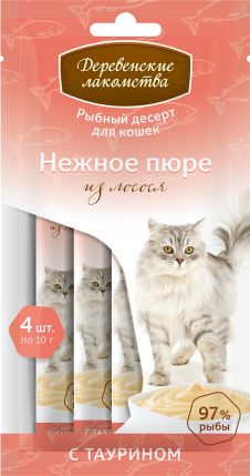 Деревенские лакомства для кошек. Нежное пюре из лосося, 4*10 г