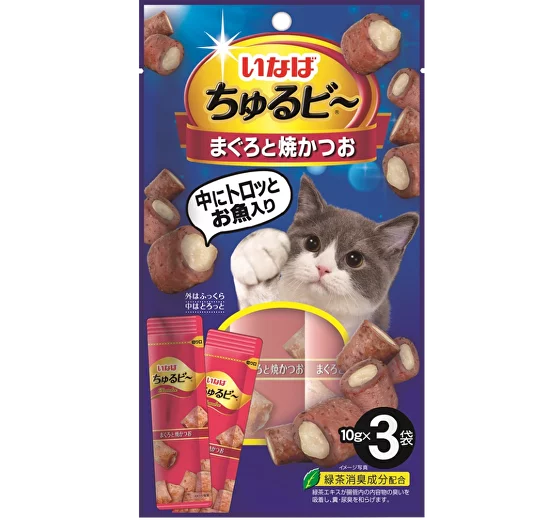 INABA. Лакомство для кошек Трубочки Тунец Магуро и Тунец Кацуо запечён. 3 шт