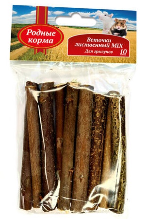 РОДНЫЕ КОРМА. Веточки лиственный MIX для грызунов орех, ива, липа